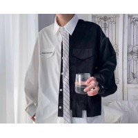 Kemeja Oversize Patchwork Monochrome Korean Style